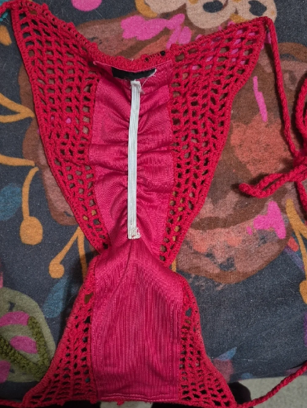 Red Crochet Tie-String Bikini Set - Women's Swimwear - Picture 5 of 5